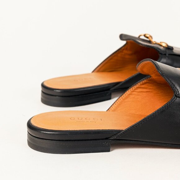 Gucci Princetown Gold Horsebit Black Leather Slipper Mule - Picture 8 of 10